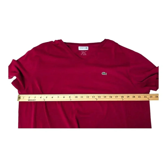 Lacoste Men's V-neck 100% Pima Cotton T-Shirt Bordeaux Embroidered Logo Size XXL - Picture 9 of 14